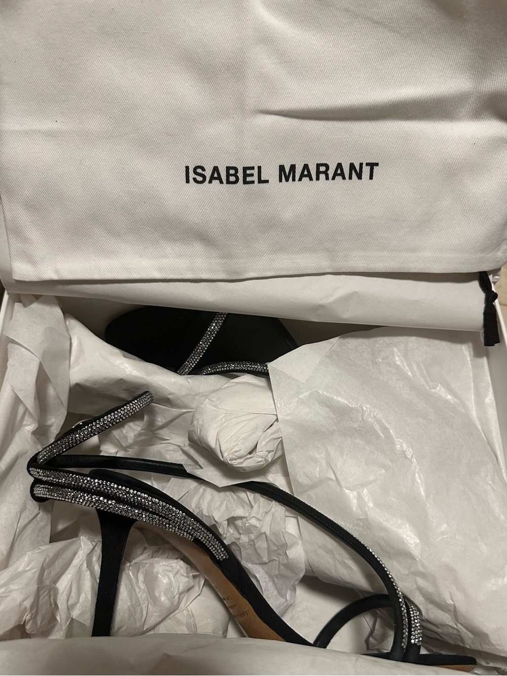Isabel Marant Strassy Black Rhinestone Strap High Heel Sandals 40 made in Italy - Picture 9 of 16